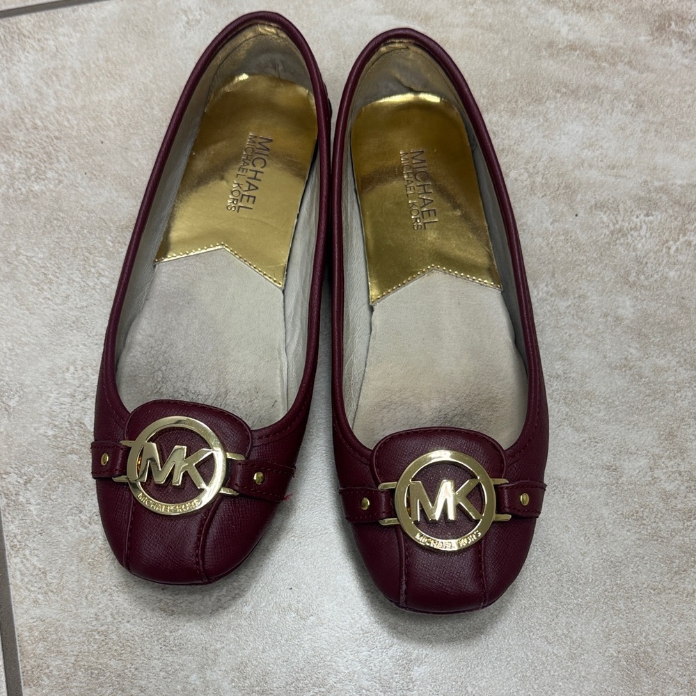 Michael Kors Burgundy Leather MK Logo Ballet Flats